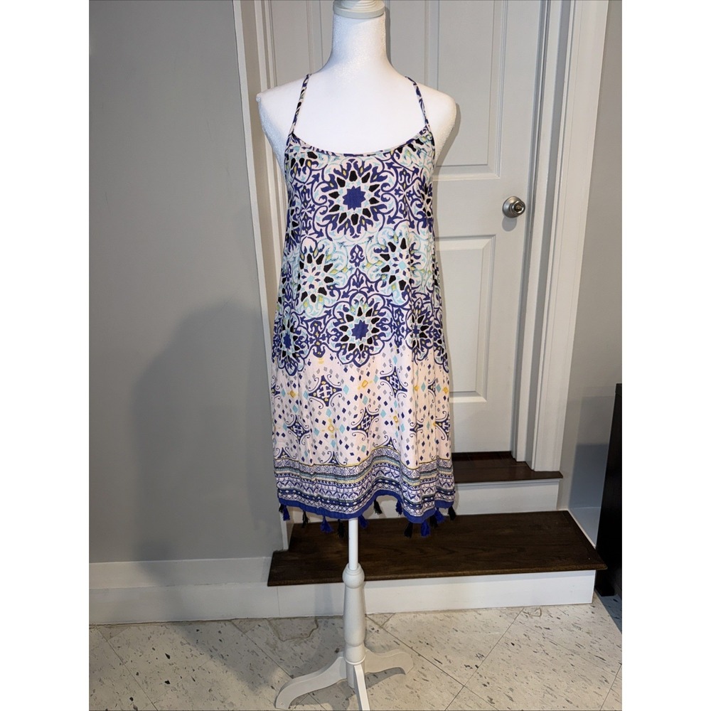 angie dress medium‎ Y2K Boho Tassle Summer Dress Purple Racer back Lined Gauze